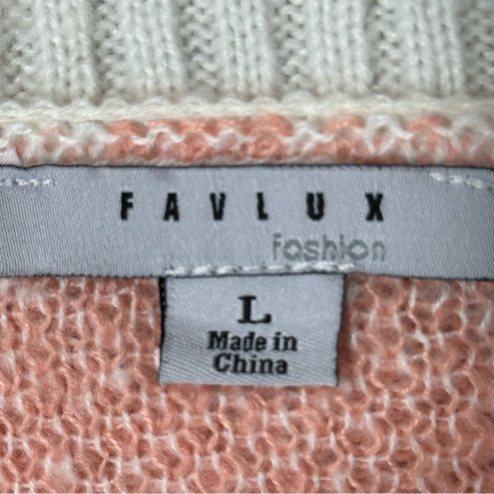 FAVLUX Sweater Argyle Diamond Blue peach cream Long Sleeve Crew Ribbed L… - Picture 4 of 11